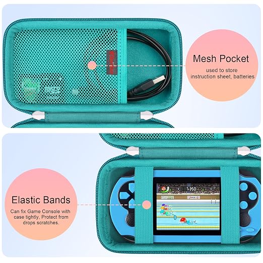 Elonbo Carrying Case for TEBIYOU/ WELLST·G/ TaddToy/ Beijue/ FAMILY POCKET/ CCTU/ X-JOYKIDS/ GREENCREEK/ Beico/ KAVOYI/ GuaiyeyeAP Handheld Game Console, Portable Electronic Gaming Player Bag, Green+ - Image 3