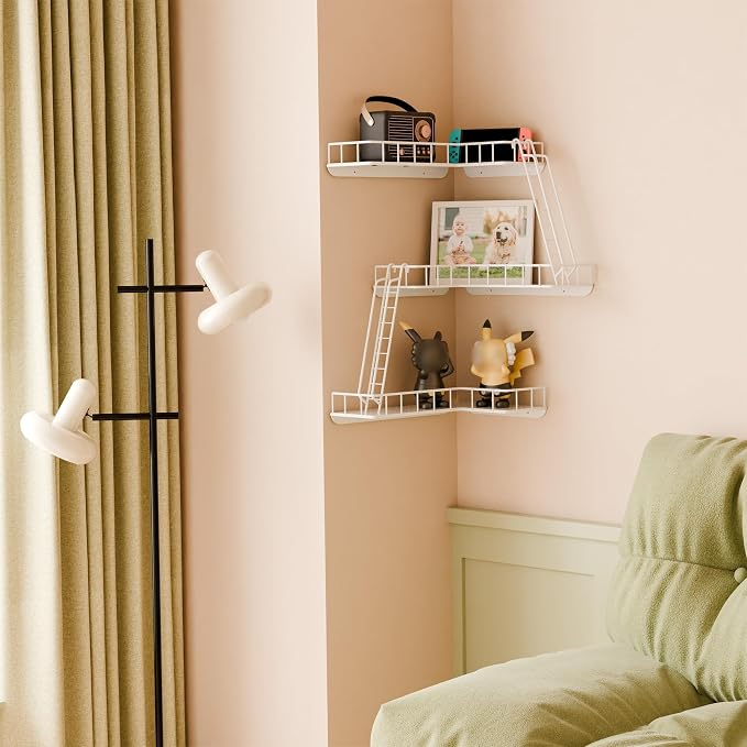 Fire Escape Wall Shelf - Modern City Style 3-Tier Corner Wall Shelves, Easy to Install Metal Ladder Shelf for Figures, New York Decorative Shelves for Bathroom, Living Room & Home Decor,White - Image 6