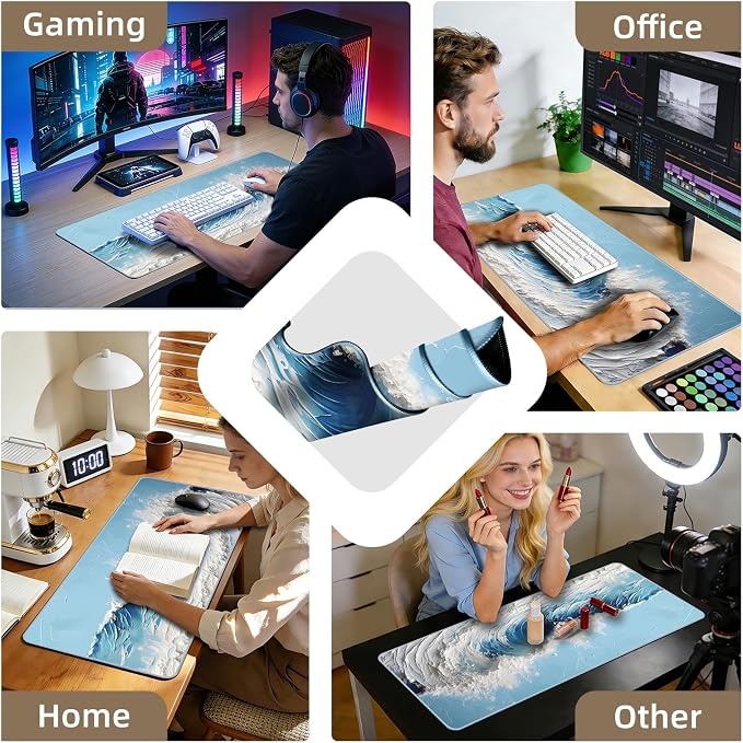 Galdas Gaming Mouse Pad XXL XL Large Long Extended Big Mousepad Non-Slip Rubber Keyboard Desk Pad with Stitched Edges for Laptop Home Office (31.5x11.8x0.08 Inch) … (Painting Waves) - Image 4