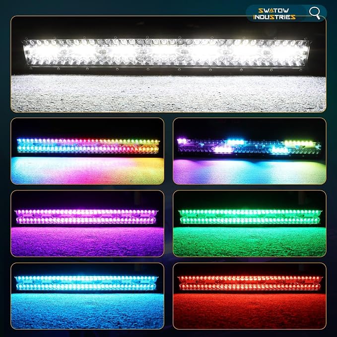 20 Inch Light Bar RGB Color Chasing LED Light Pods RGBW Multicolor Light Bar 20" RGB Offroad Lights for Wrangler F150 Toyota Chevy Ram Truck Pickup SUV UTV ATV - Image 5