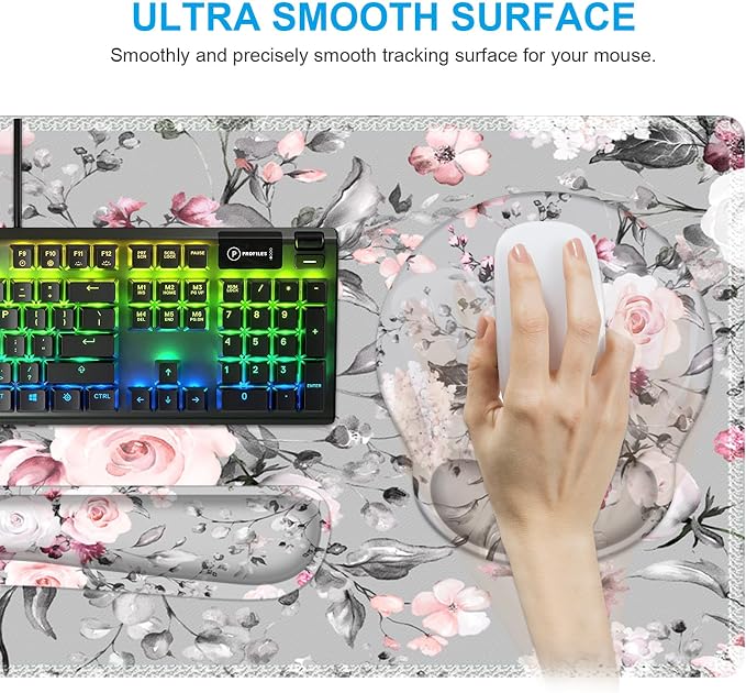 iCasso Desk Blotter for Workspace, Pink Floral 35.4"x15.7" Mousepad - Image 5