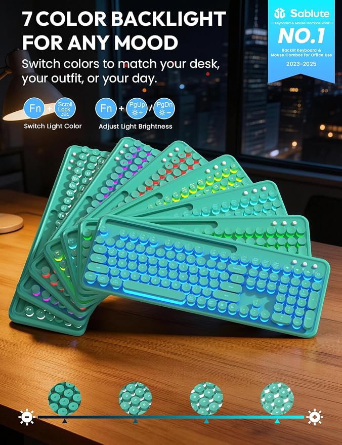 Wireless Keyboard and Mouse, Backlit Typewriter with Magnetic Wrist Rest - Image 2