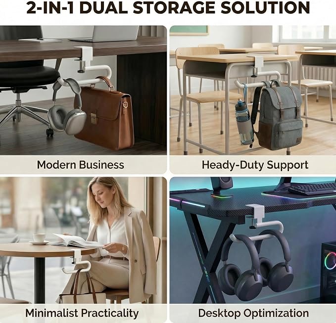 60 lb. Desk Bag Hanger, Purse Hook for Desk, Backpack Hanger for Office Use - Image 5