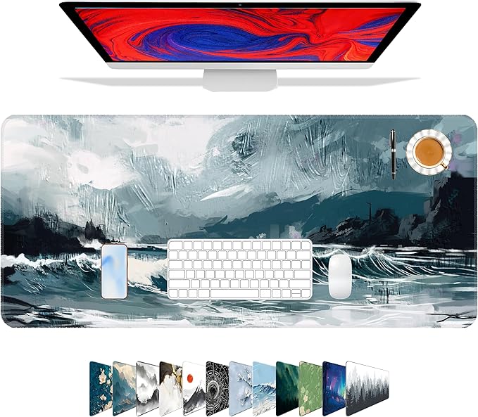 Galdas Gaming Mouse Pad XXL XL Large Long Extended Big Mousepad Non-Slip Rubber Keyboard Mouse Pad with Stitched Edges for Laptop Home Office (31.5x11.8x0.08 Inch) … (Ink Painting) by Galdas