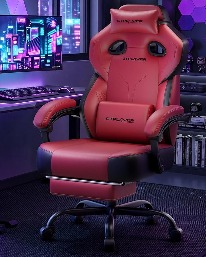 GTPLAYER Big & Tall Gaming Chair, Wide Seat with Footrest, Wine Red | Ergonomic High Back Computer Desk Chair for Adults, Comfort Padded Seat with Lumbar Support Armrests Recliner for Office/Home - Image 8