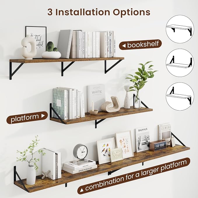 Axeman Deep Floating Shelves, 40'' x 10'' Brown Wall Shelves Set of 2 - Image 4