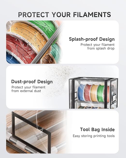 YOOPAI 3D Printer Filament Storage Box – 2 Tier Filament Storage Rack with Transparent Cover, Holds Up to 12 Rolls 1KG – 3D Filament Storage Organizer for Home, Workshop & Studio - Image 3