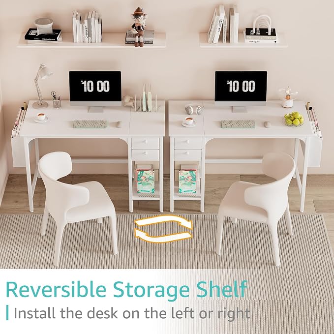 Lufeiya White Small Desk with Drawers - 40 Inch Computer Desk for Small Space Home Office, Modern Simple Study Writing Table PC Desks - Image 4