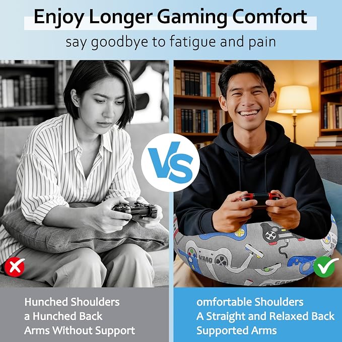 Crafting Pillow for Crocheting, Crochet Pillow for Lap Support, 12 Fun Print Styles, Ergonomic Arm Support, For Bed, Floor, Chair Comfort, Pain Relief and Fatigue for Gaming and Woking (Game) - Image 6