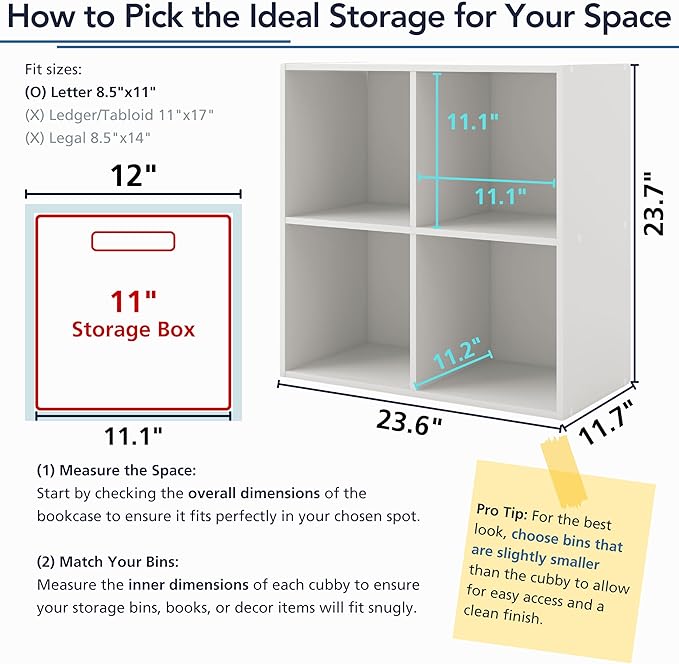 Homes: Inside + Out Apexa 3-Tier Cube Storage Organizer Shelves, Stackable Wood Bookcase Fits Cubby Bins for Organization, Dorm Teen Room Decor & Home Office, Steel Blue - Image 7