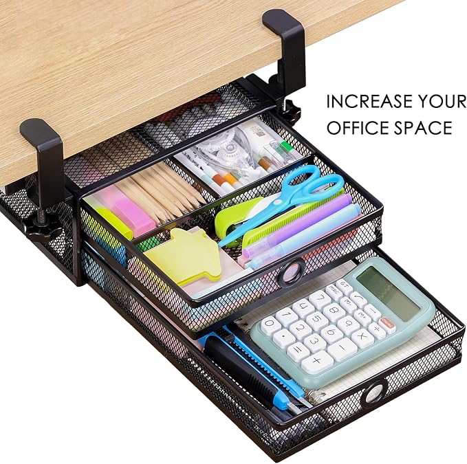 Under Desk Drawer, Clamp on Desk Organizer Slide Out Table Storage No Drill - Image 4