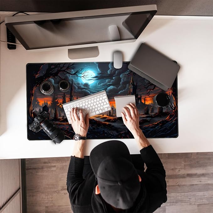 Dark Fantasy Castle Desk Pad Extended Gaming Mouse Pad, XXL Large Computer Laptop Keyboard Wireless Mouse Mat, Office Desk Decor Mousepad Deskmat with Stitched Edges Matt 31.5x15.7 in - Image 7
