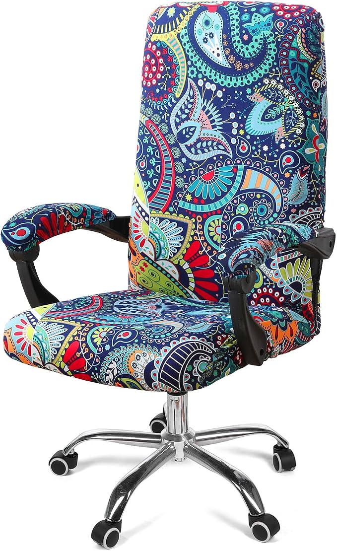 Smiry Office Computer Chair Cover with Armrest Covers, Blue Green | Stretch Printed Universal Removable Washable Desk Rotating Chair Slipcovers, Soft Anti-Dust Spandex Protector with Zipper by Smiry