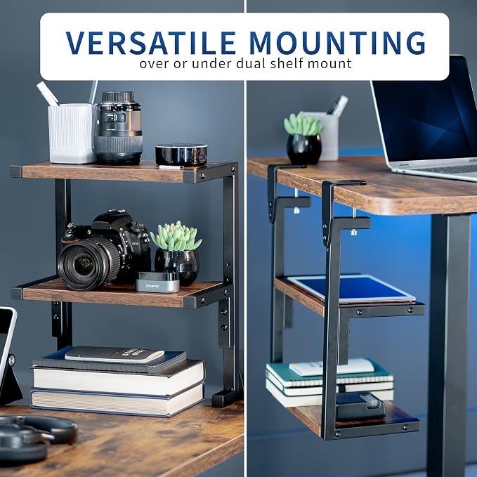 VIVO Vintage Brown Clamp-on 13 inch 2-Tier Desk Shelf, STAND-SHELF2C-N - Image 4