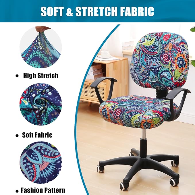Smiry Stretch Printed Office Computer Desk Chair Covers for Seat & Backrest | Stretch Fit, Soft Fabric Universal Washable Removable, Anti-Dust Rotating Chair Slipcovers Protector - Image 6