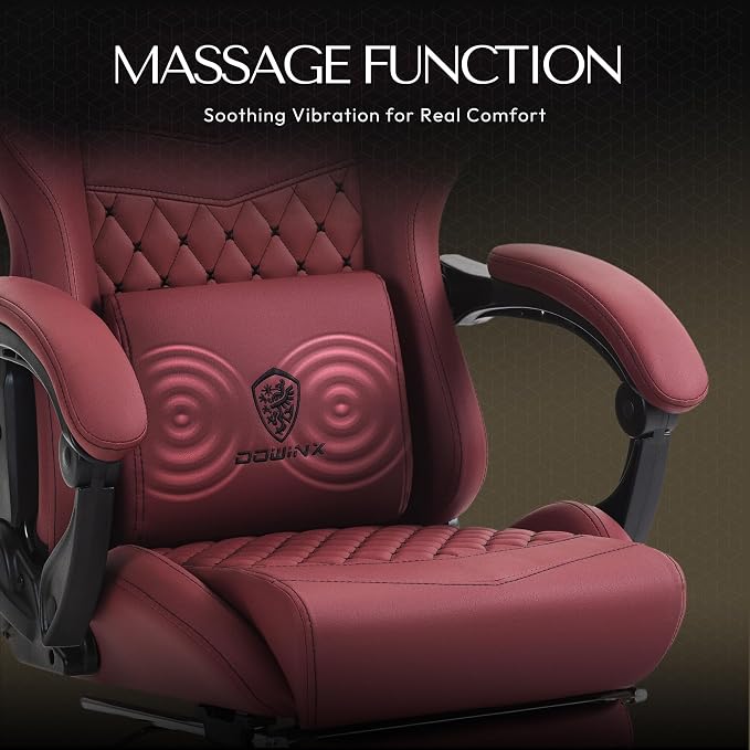 Dowinx Big & Tall Vintage Gaming Chair for Adults, 400 lb Capacity Heavy Duty Ergonomic Computer Chair with Massage Lumbar, Footrest & Easy Side Recline, Red - Image 4