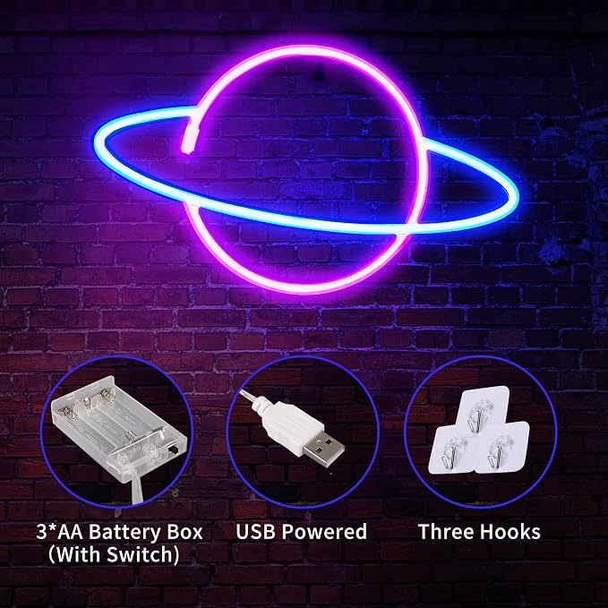 Neon Signs for Wall Decor, 3PCS LED Neon Lights for Bedroom, USB or Battery Powered Light Up Space Themed Alien Planet Rocket for Kids, Teen Boys, Gaming Room, Bar, Birthday, Cool Decoration Aesthetic - Image 4
