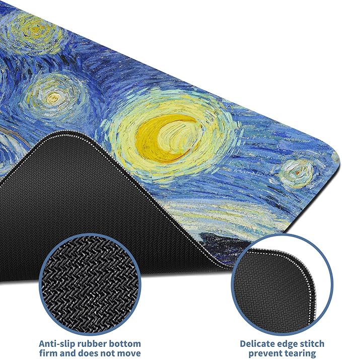 Starry Night Cat Gaming Mouse Pad Large Desk Mat Extended Keyboard Mouse Pad Anime Mousepad with Non-Slip Base and Stitched Edge Mouse Mat Desk Pad 31.5 x 11.8 Mouse Pads for Desk Home Office Gaming - Image 4