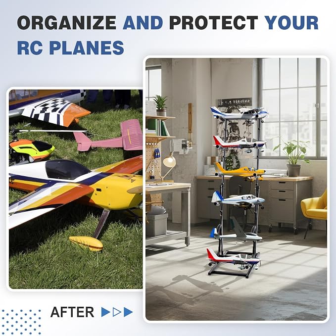 RC Airplanes Storage Rack 6-tier Metal Model Airplane Display Stand 18" x 71" with Adjustable Shelves Holds Multiple Remote Control Plane - Image 5