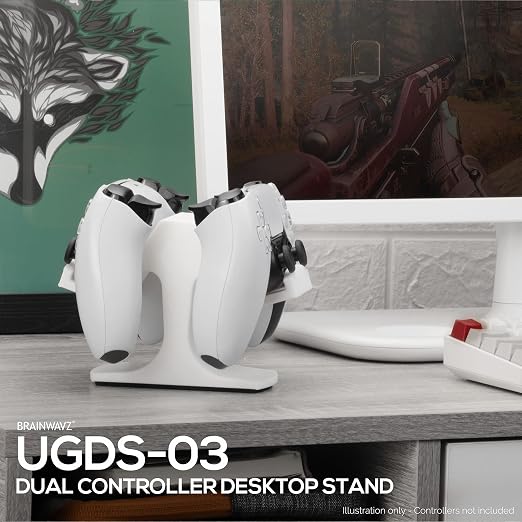 Dual Game Controller Desktop Holder Stand - Universal Design for Xbox ONE, PS5, PS4, PC, Steelseries, Steam & More, Reduce Clutter UGDS-03 (White) - Image 7