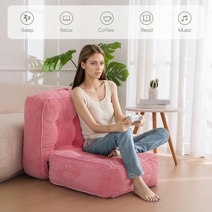 HIGOGOGO 8" Extra Thick Floor Pillow Cushion for Adults, Meditation Cushion Pillow, Large Square Floor Sitting, Tufted Corduroy Cover, for Tatami Living Room or Yoga, 22x22 Inch, Pink - Image 5