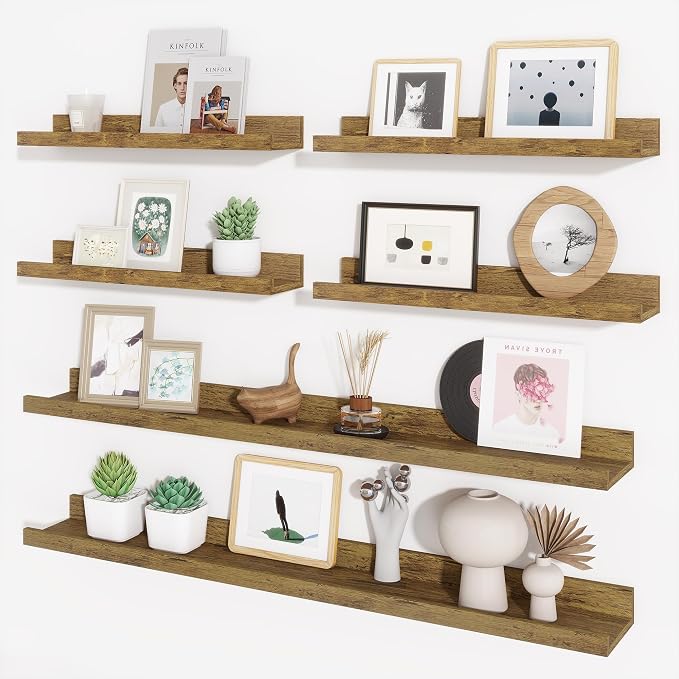 Picture Ledge Shelf, Floating Shelves for Wall Decor, Brown, Set of 6, 36'' by Axeman