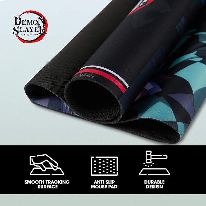 Demon Slayer Large Gaming Mouse Pad 31"x15" XL Computer Desk Mat, Anime | Demon Slayer anime gaming mouse pad, Oversized 31x15in smooth fabric top, stitched edges, non-slip rubber base. - Image 5
