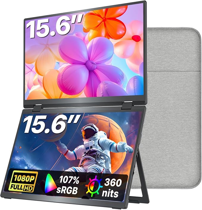 kksmart Portable Monitor for Laptop MacBook Surface PC Xbox PS5, Travel Monitor Second Screen for Laptop, HDMI USB-C VESA Compatible Built-in Speaker, 15.6in by Unknown