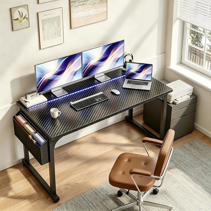 DurayLoly 48" Gaming Desk with Waterproof LED Lights for Bedroom,Black - Image 6
