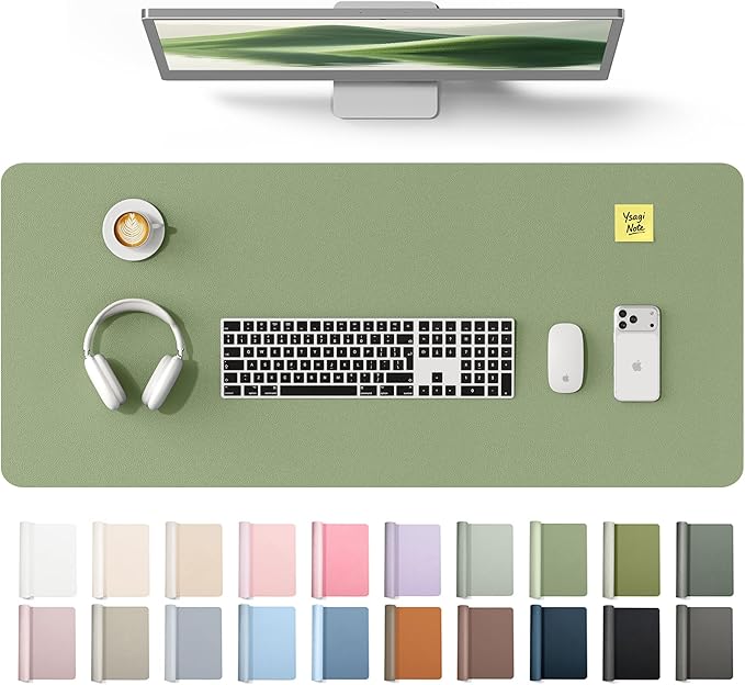 YSAGi Leather Desk Protector, Office Mat, Large Mouse Mat, Non-Slip PU Leather Blotter, Laptop Desk Mat, Waterproof Writing Pad for Office and Home(Bamboo Green, 42" x 17.2") by YSAGi