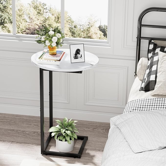 C Shaped End Table, Oval Side Tables on Couch, Black - Image 5