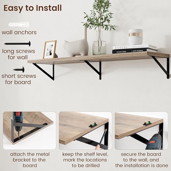 Axeman 12 Inch Deep Floating Shelves for Wall - 48 Inch Wide x 12 Inch Deep Wall Shelves Set of 2 - Rustic Grey Wood Floating Shelves for Living Room - Image 6