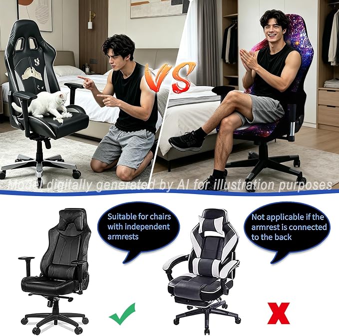 Gaming Chair Covers, 3D Printing Stretch Fit Scratch Resistant | Easy to install, Soft Breathable, Cat Scratch Proof, Washable Gaming Chair Seat Cover with Armrest Cover (No Chairs)(E) - Image 7