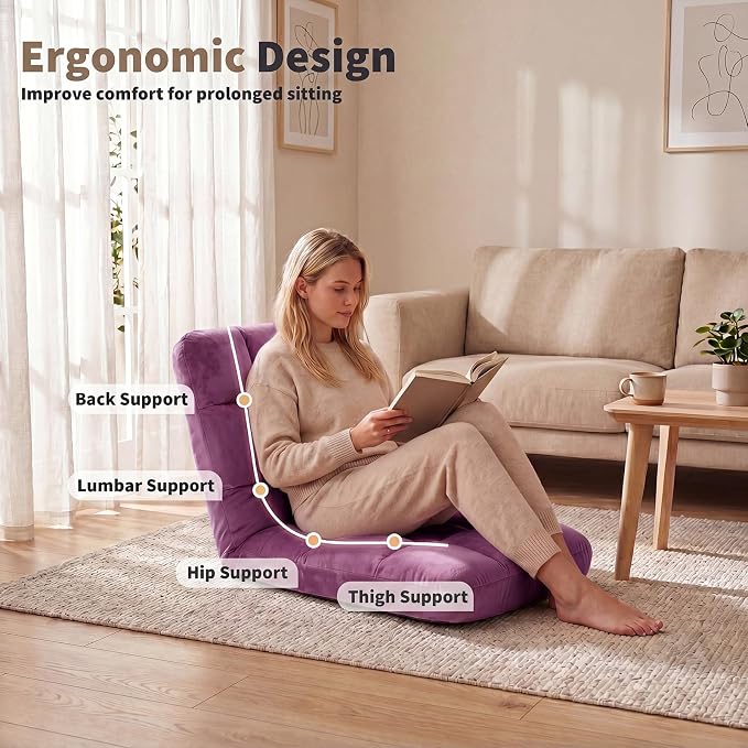 Garvee Folding Floor Chair with Back Support, Cozy Video Gaming Chairs | Adjustable Position, Metal Support Floor Lounger Foldable Lazy Sofa Bed Meditation Chair Foldable Ground Chair for Adult/Kids - Image 6