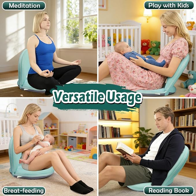Floor Chair Floor Cushion Folding Padded Gaming Chair Adjustable 5-Position Floor Seat with Back Support for Kids Adult Great for Gaming Reading Meditating - Image 6