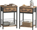 Night Stand Set 2, Night Stand with Drawers, Industrial nightstand, Nightstand with Fabric Bins, Bedside Table End Table for Bedroom, Closet, Entryway, College Dorm, Rustic Brown LNT0061BR2 by Unknown