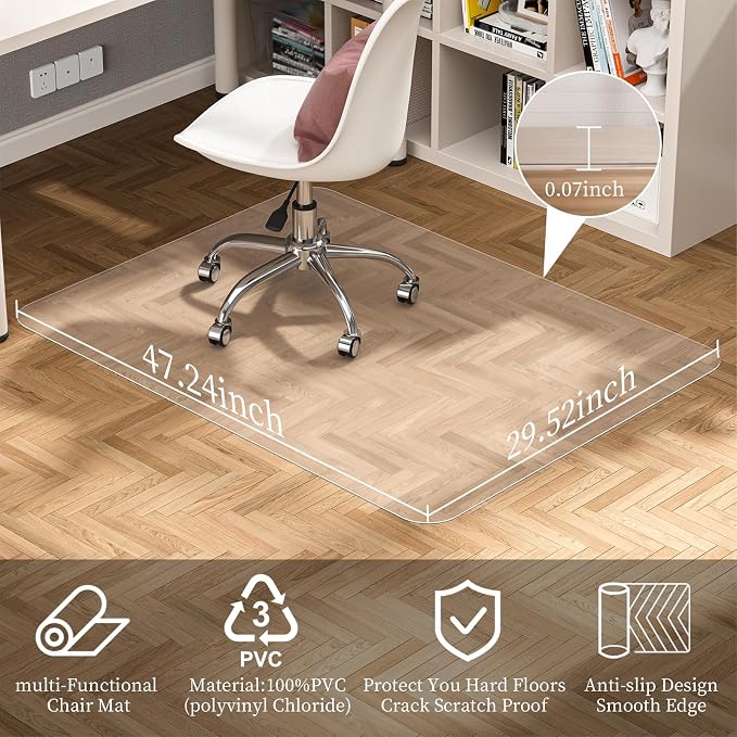 Tonaus Chair Mat for Hardwood Floor 30"×48"x0.07",Not for Carpet | 0.07"Thick,Transparent Chair Mat, PVC Floor Protector, Easy Glide, Scratch-Resistant, Rectangle, For Wood&Tile Floors - Image 2