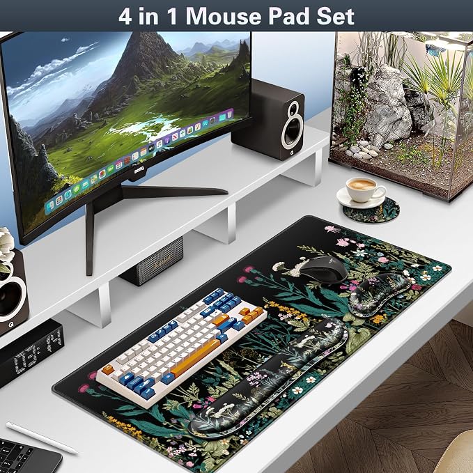 Canjoy Desk Mat with Wrist Rest, Desk Pad for Keyboard and Mouse 4-in-1 Mouse Pad + Keyboard Wrist Rest Support+ Coaster(35.4×15.7 in) Extended Desk Pad Memory Foam Non-Slip Desk Mat for Home Office - Image 2