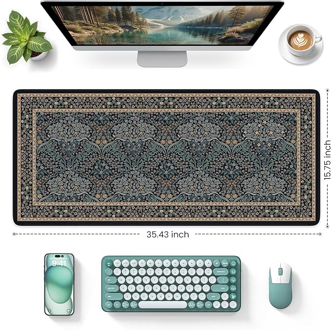 iCasso Desk Cover Mat, Office Mouse Pad,35.4x15.7in,Retro Black | Extra Large Matt for Desktop, Anti-Slip Big Mousepad with Stitched Edges for Computer, PC, Office, Home Workspace - Image 3