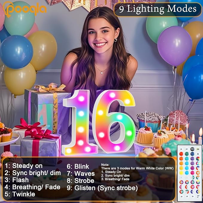 Pooqla 21st Birthday Decorations for Her Him, 35 Colors LED Light Up Numbers with Remote, Multicolor Marquee Numbers 21 Sign for Party Wedding Anniversary Decor 21st Birthday Gift, Number 21 - Image 3