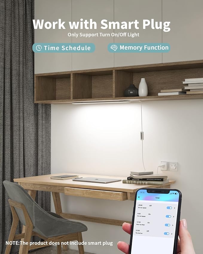 ASOKO Under Desk Light, 16Inch Dimmable LED Under Cabinet Lighting, USB Plug in Cabinet Light for Kitchen/Shelf/Workbench/Cupboard, 3000K/4000K/6000K - Image 4