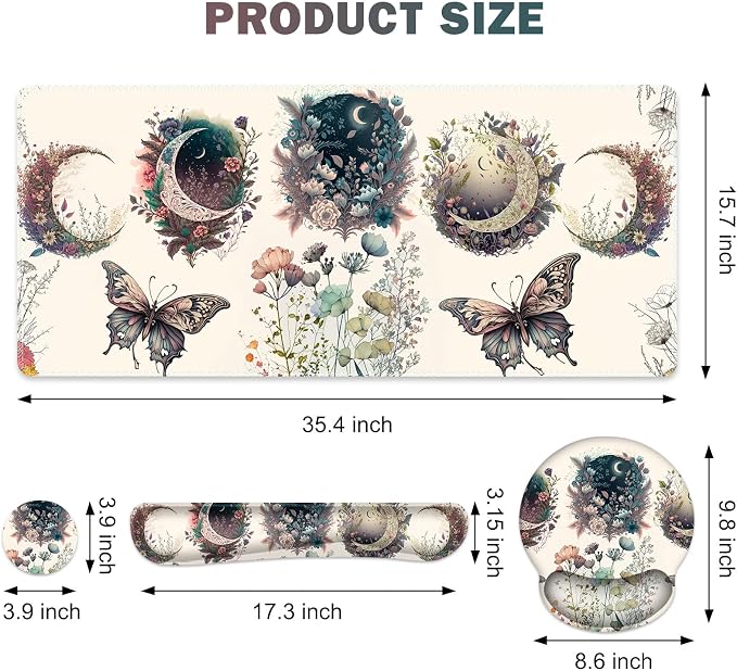 Large Desk Mat, Cute Boho Plants Mouse Pad, Apricot Desk Pad, XXL Mousepad - Image 2