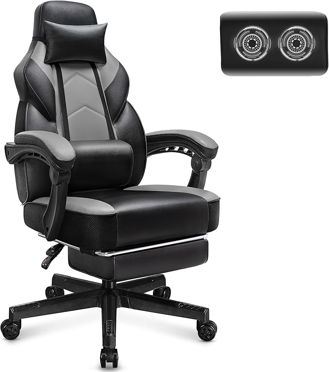 Gaming Chair for Adult, Computer Chair with Footrest Video Game Chair Big and Tall Gaming Chair with Massage Lumbar Support, Adjustable Height and 360° Swivel Seat(Grey) by Meilocar