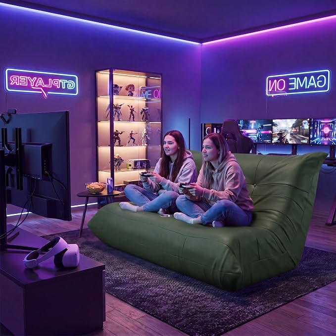 Homall Floor Gaming Chair Boneless Loveseat Couch, Ergonomic Floor Sofa Couch with Cup Holders, Leather Lazy Floor Lounger for Gaming, Reading, Relaxing, Watching TV (Olive Green) - Image 5