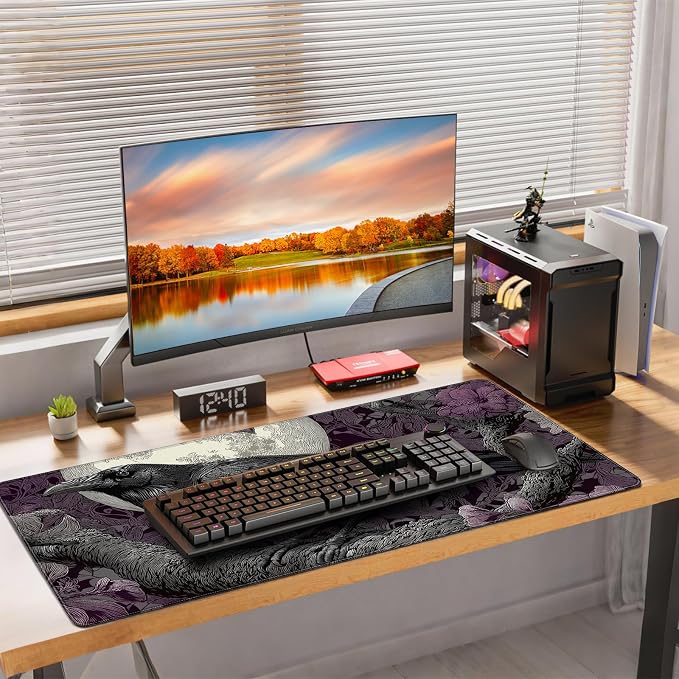XXL Gaming Mouse Pad, Gothic Raven Moon Design with Purple Floral, 35.4 x 15.7 Inches, Non-Slip Rubber Base, Waterproof Surface，A Keyboard and Mouse Accessory Suitable for Home Gaming and Work. - Image 7