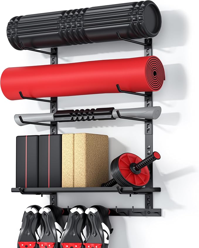 Home Gym Wall Storage Shelf, 1 Board & 4 Adjustable Holders Sets by Crostice