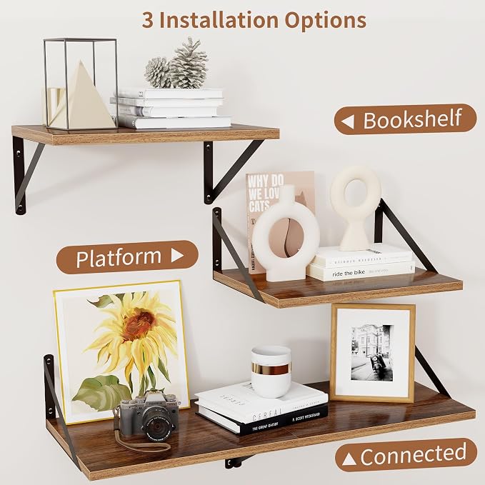 Axeman Deep Floating Shelves - 16 Inch Wide x 12 Inch Deep Walnut Wall Shelves Set of 2 - Rustic Wide Wood Wall Mounted Shelves for Room Decor & Storage - Image 5