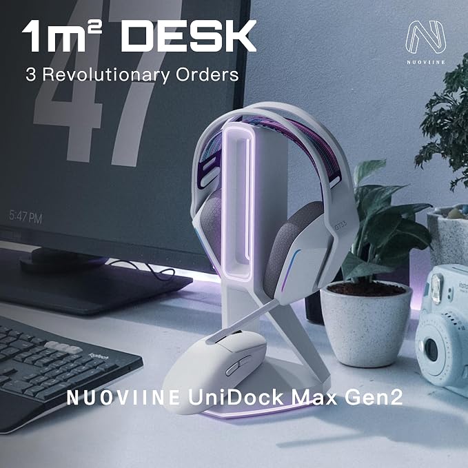 RGB Gaming Headset Stand， for Logitech G502/G502X Lightspeed Wireless Mouse Charging Dock, Compatible with DeathAdder v2 pro Mouse, Desktop Gamer's Accessories（Headset and Mouse not Included） (White) - Image 5