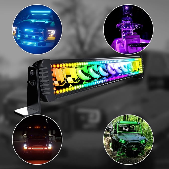 22" RGB LED Light Bar 2x4 Flood LED Pods Offroad Driving Fog Lights - Image 9