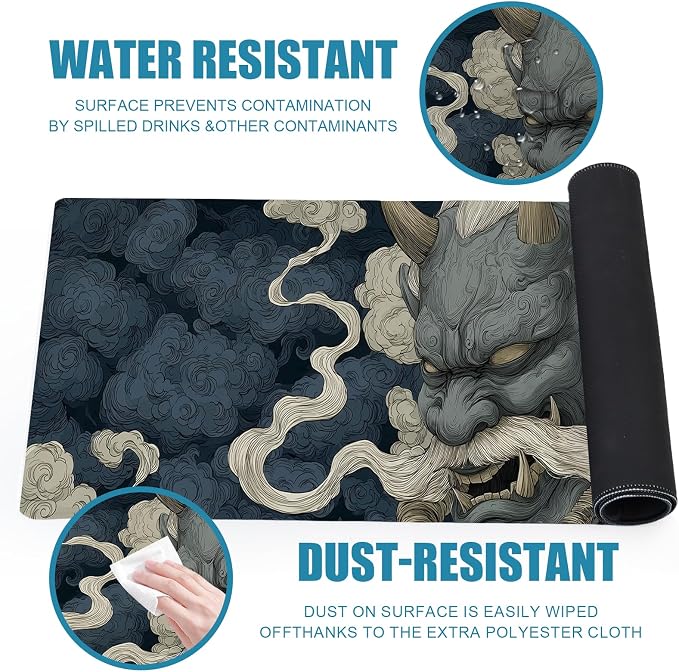 Japanese Gaming Mouse Pad, Large Mousepad XL Extended Demon Desk Mat with Non-Slip Rubber Base, Laptop Big Desk Pad, Computer Keyboard Mat for Gamers, Office&Home, 31.5x11.8in - Image 6